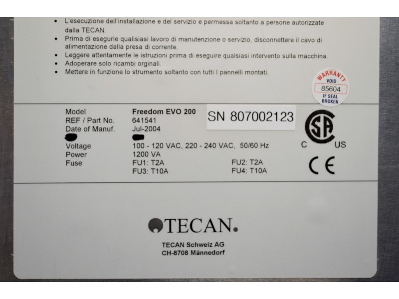 Tecan Freedom EVO 200 Liquid Handler w/ LiHa Span-8, MCA-96, ROMA Gripper